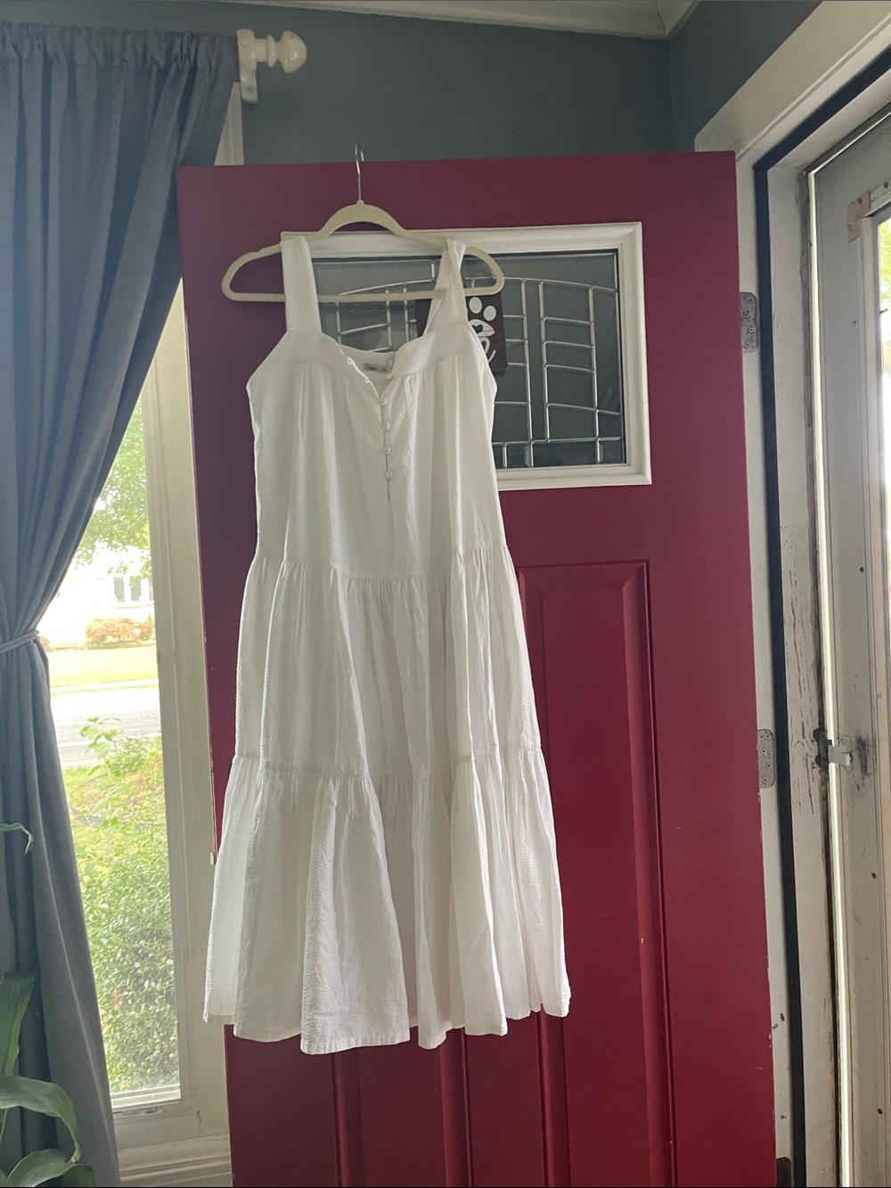 Faherty White Tiered Button-Front Midi Sundress